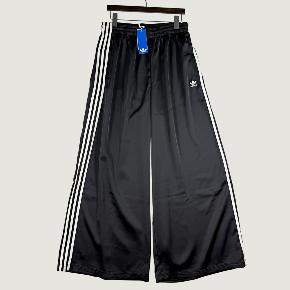 Adidas Wide Leg Satin Track Pant / Size 14 Womens / Black White IU2520, NEW